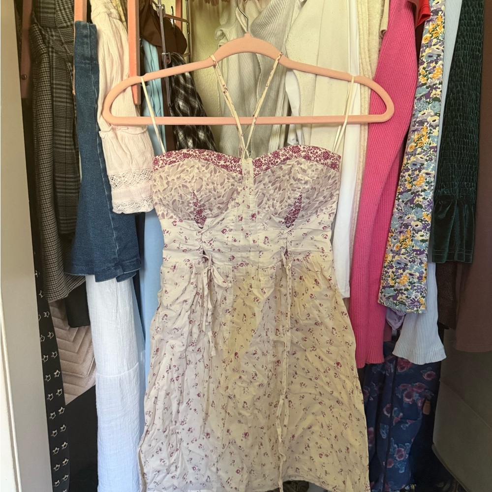 American Eagle Outfitters Smocked Top in Cream and Purple
